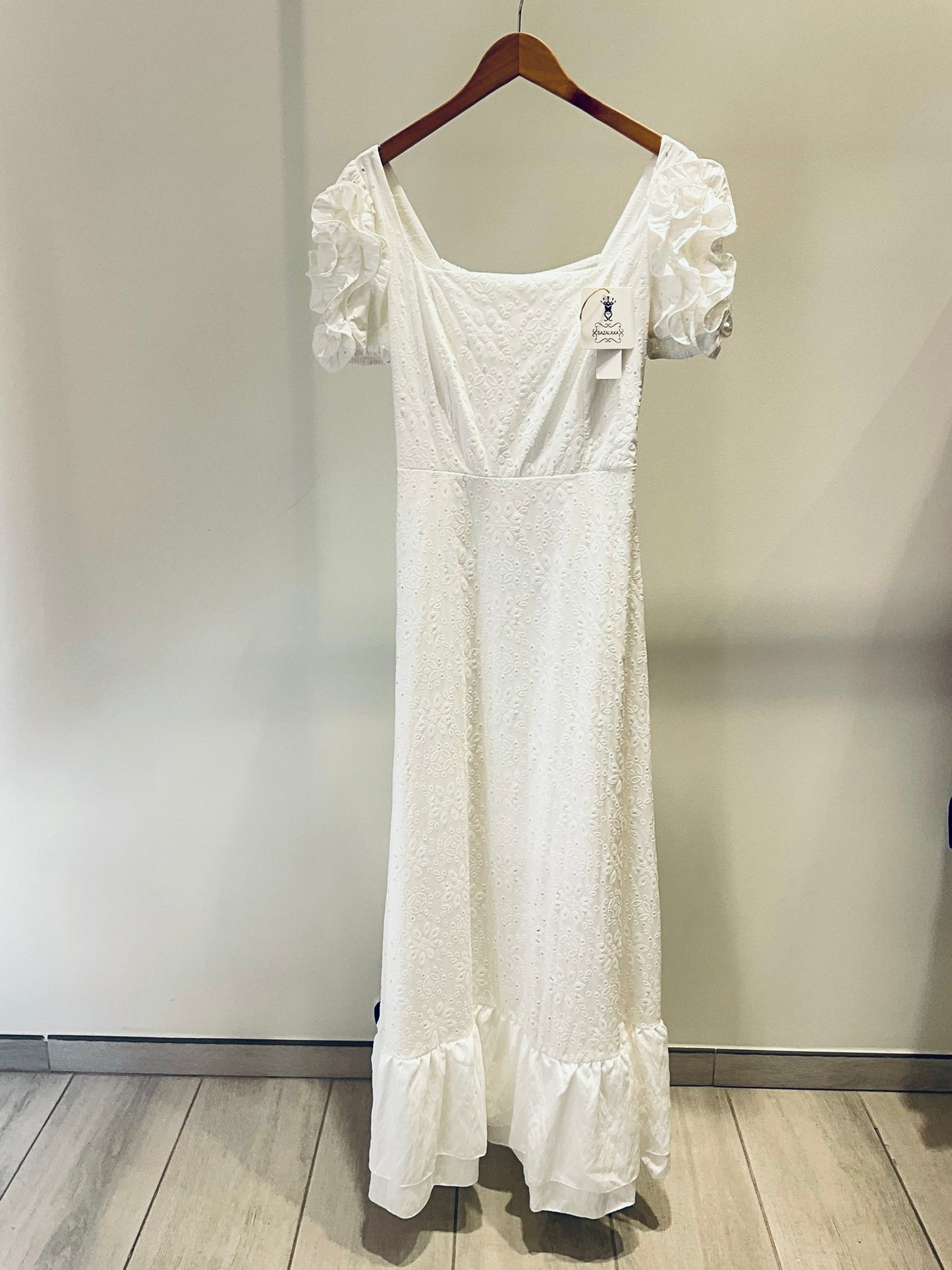 VESTIDO BLANCO MANGA VOLUMEN