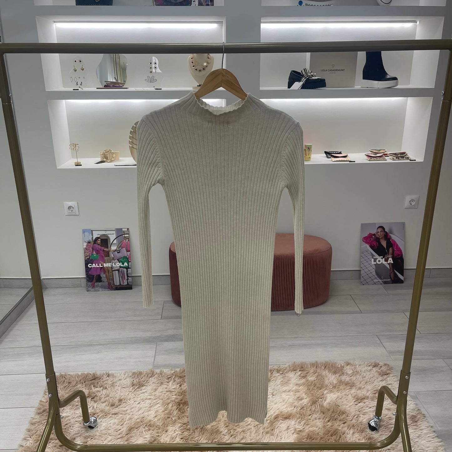 VESTIDO MIDI PUNTO BEIGE