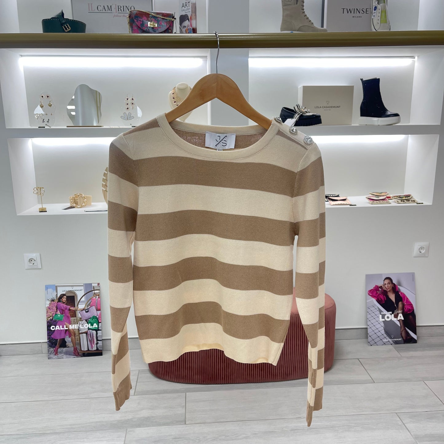 JERSEY PUNTO BOTONES JOYA BEIGE Y CAMEL