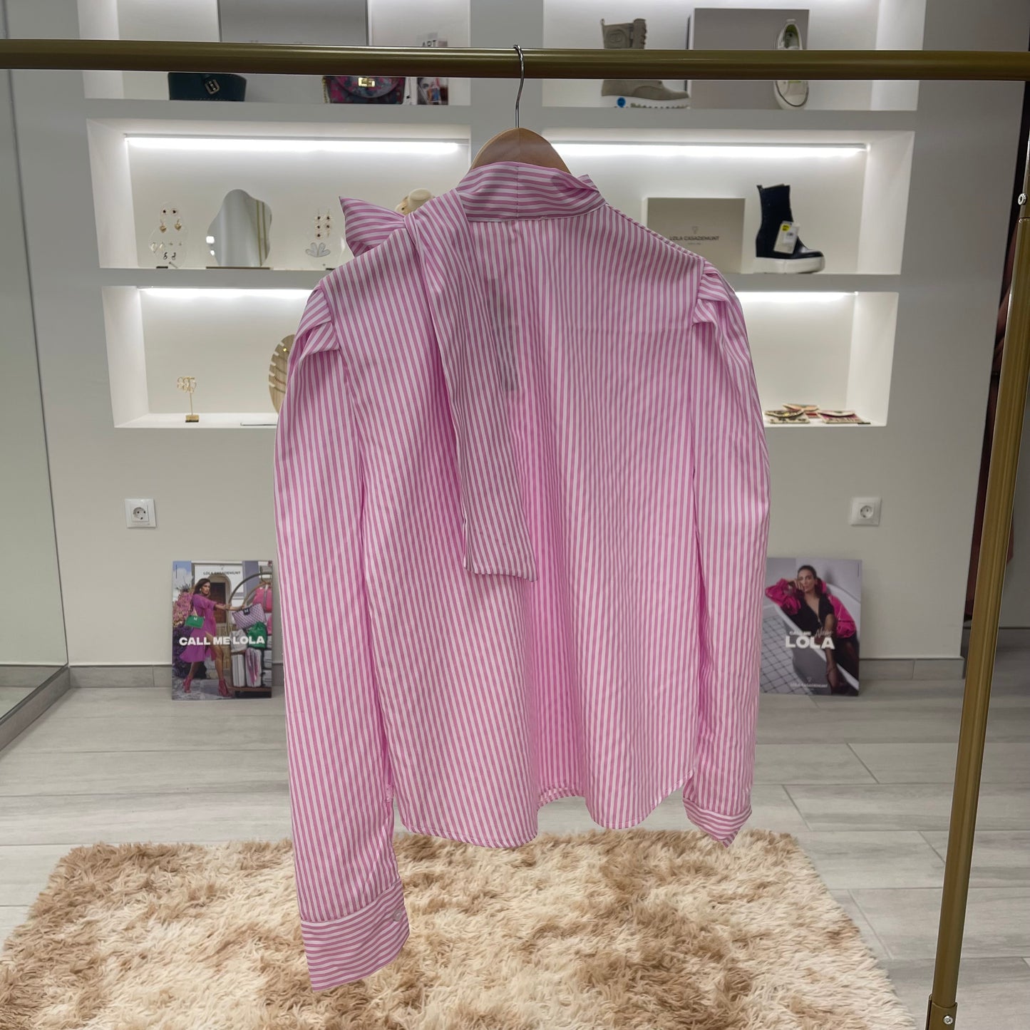 BLUSA RAYAS ROSA Y BLANCA CUELLO LAZO