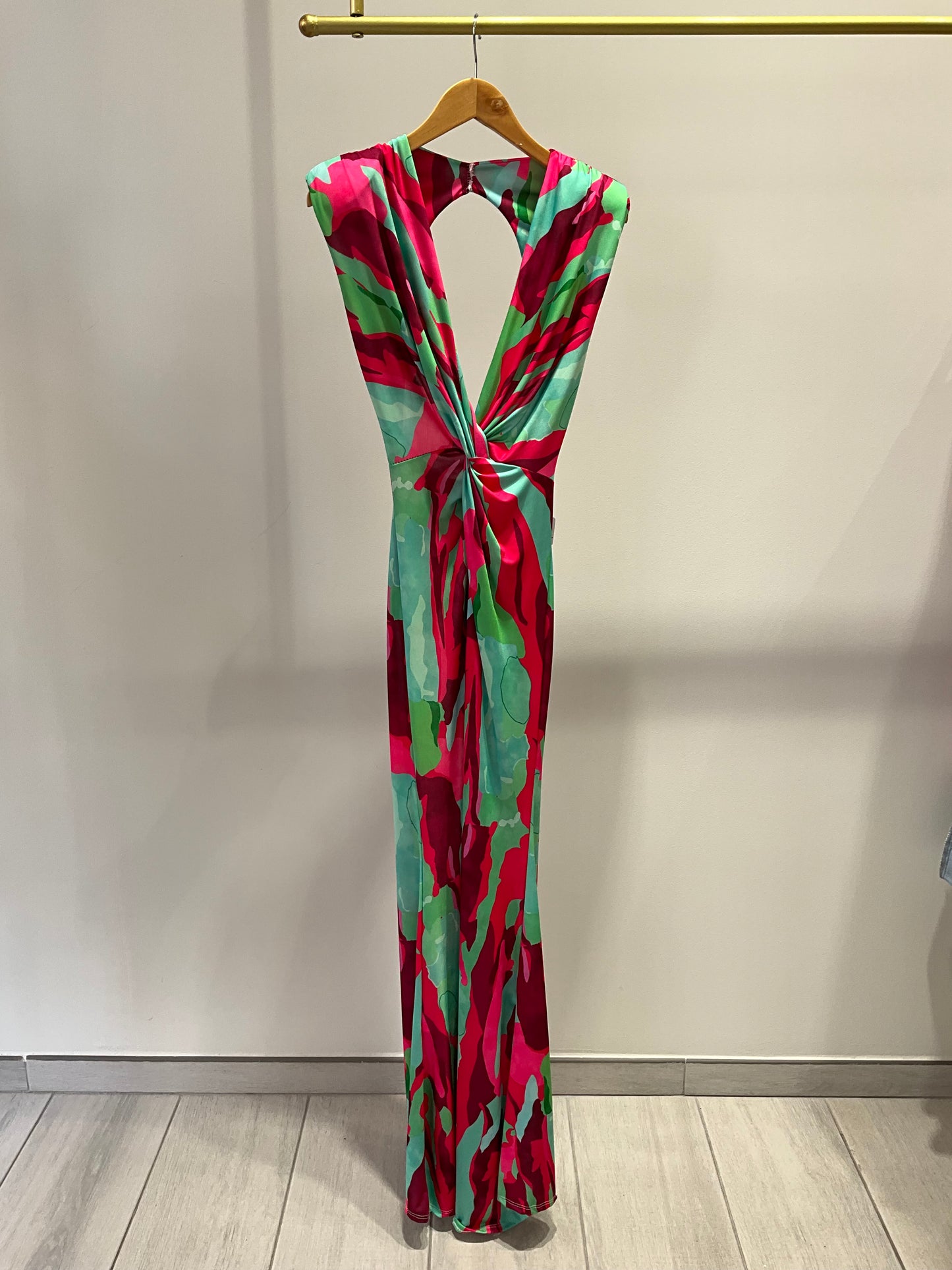VESTIDO LARGO COLORIDO ROSA Y VERDE