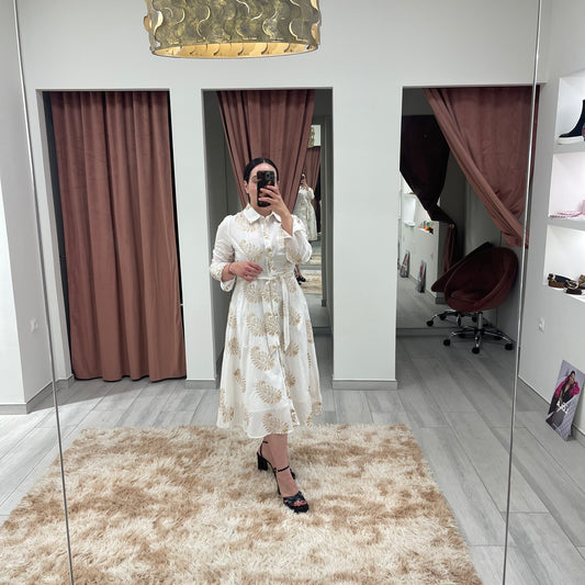 VESTIDO CAMISERO BORDADOS ORO