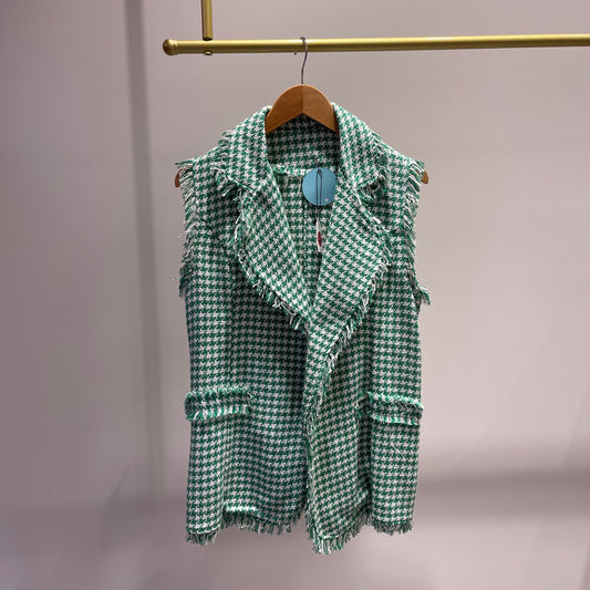 CHALECO TWEED VERDE Y BLANCO